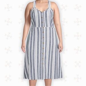 NWT Terra & Sky ‘Button Front Tank Dress’ in White & Navy Blue Stripe Plus Sz 2X